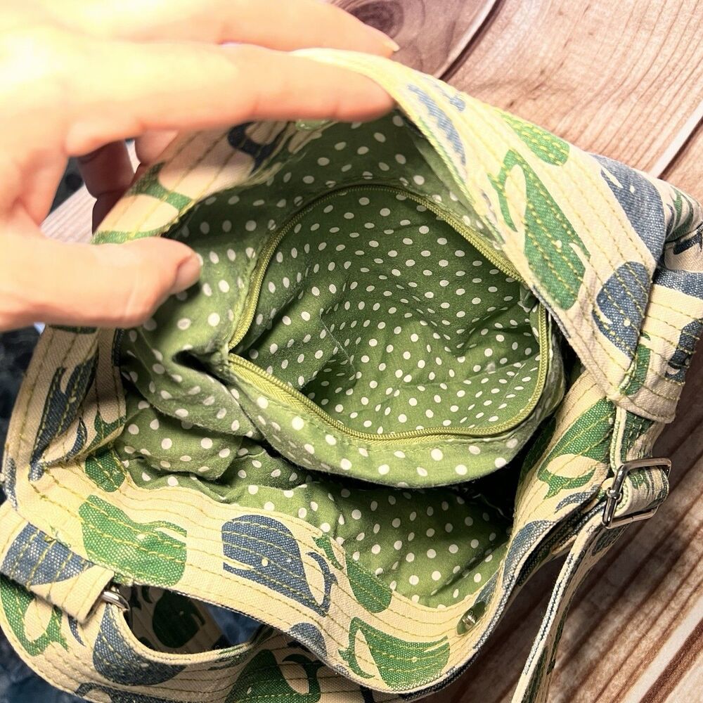 Bungalow 360 Whale Purse Tote REVERSIBLE /dots Shoulder Bag Canvas Green Blue - Picture 8 of 8